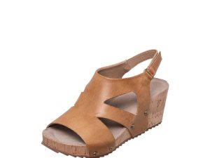 546 Double Cuts Comfortable Cork Wedge Taupe