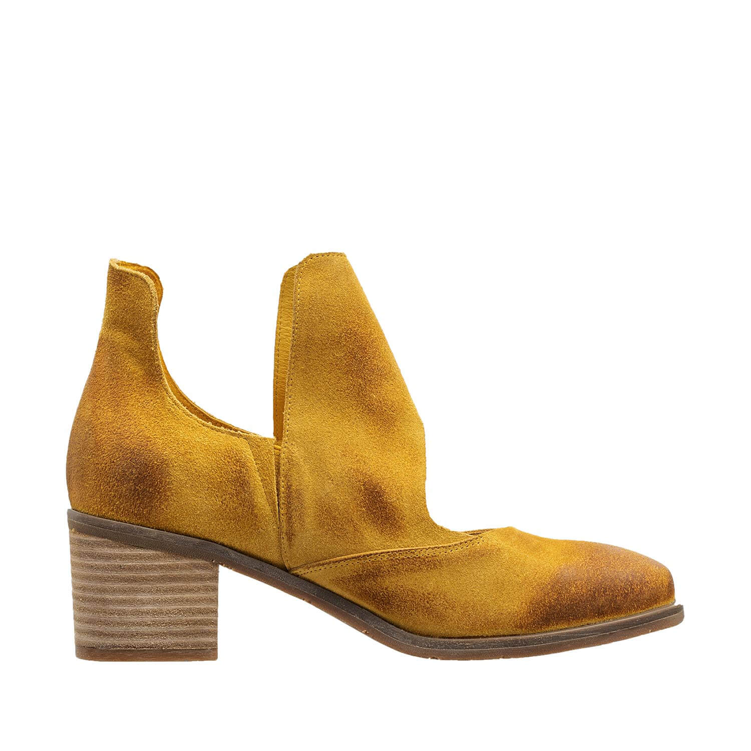 N47 Cage Suede Heel Booties for Women Mustard