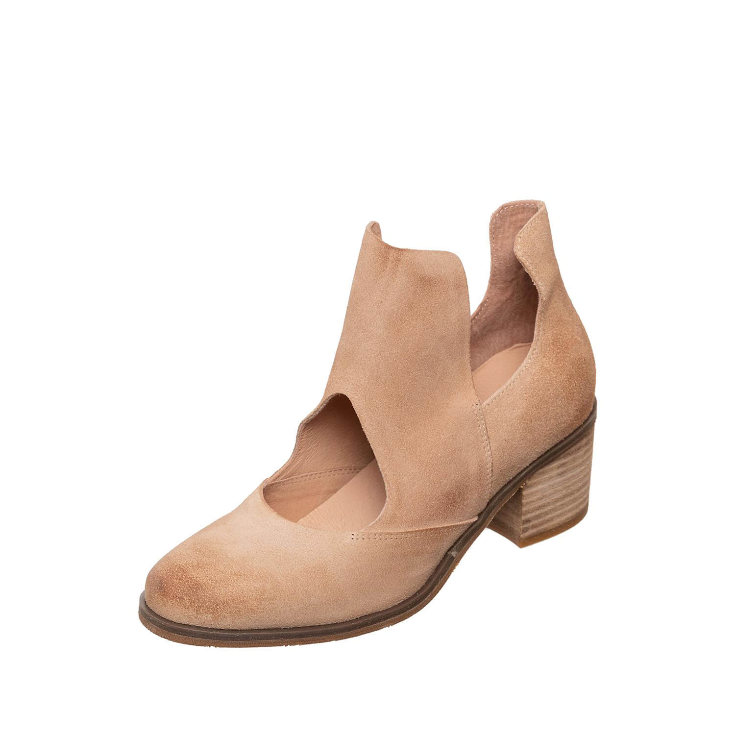 N47 Cage Suede Heel Booties for Women Peach
