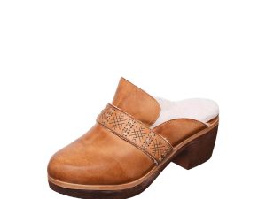 Tan Women's Soft Leather Heel Clogs O10 Lola