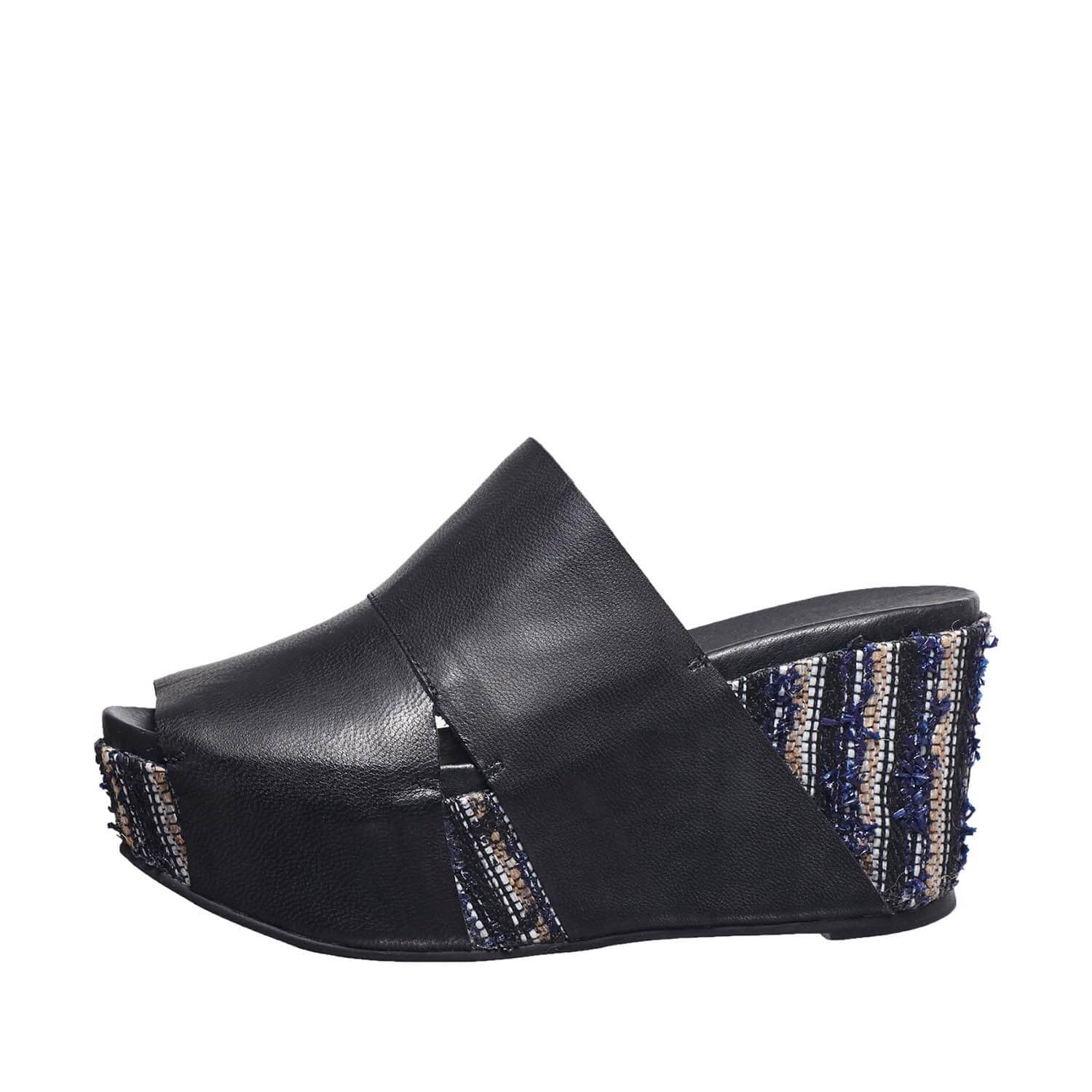 black platform mules