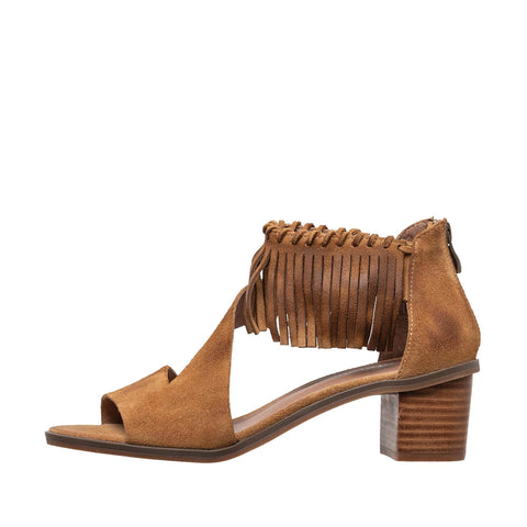 Brown fringe wedge sandals