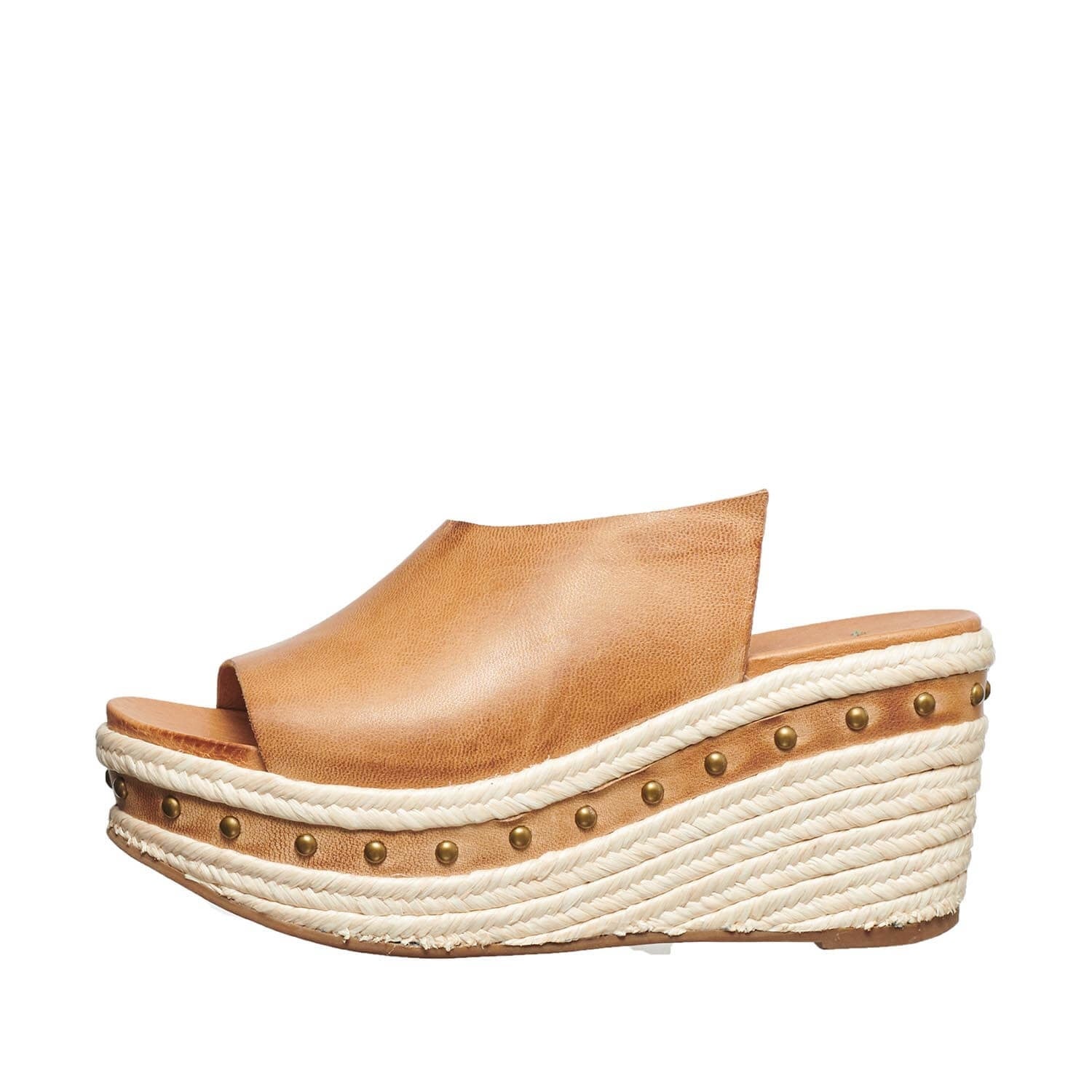 brown studded platform wedge shoes