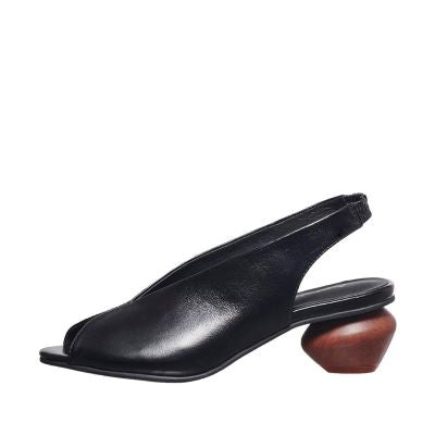 open toe wooden heels in black open toe wooden heels