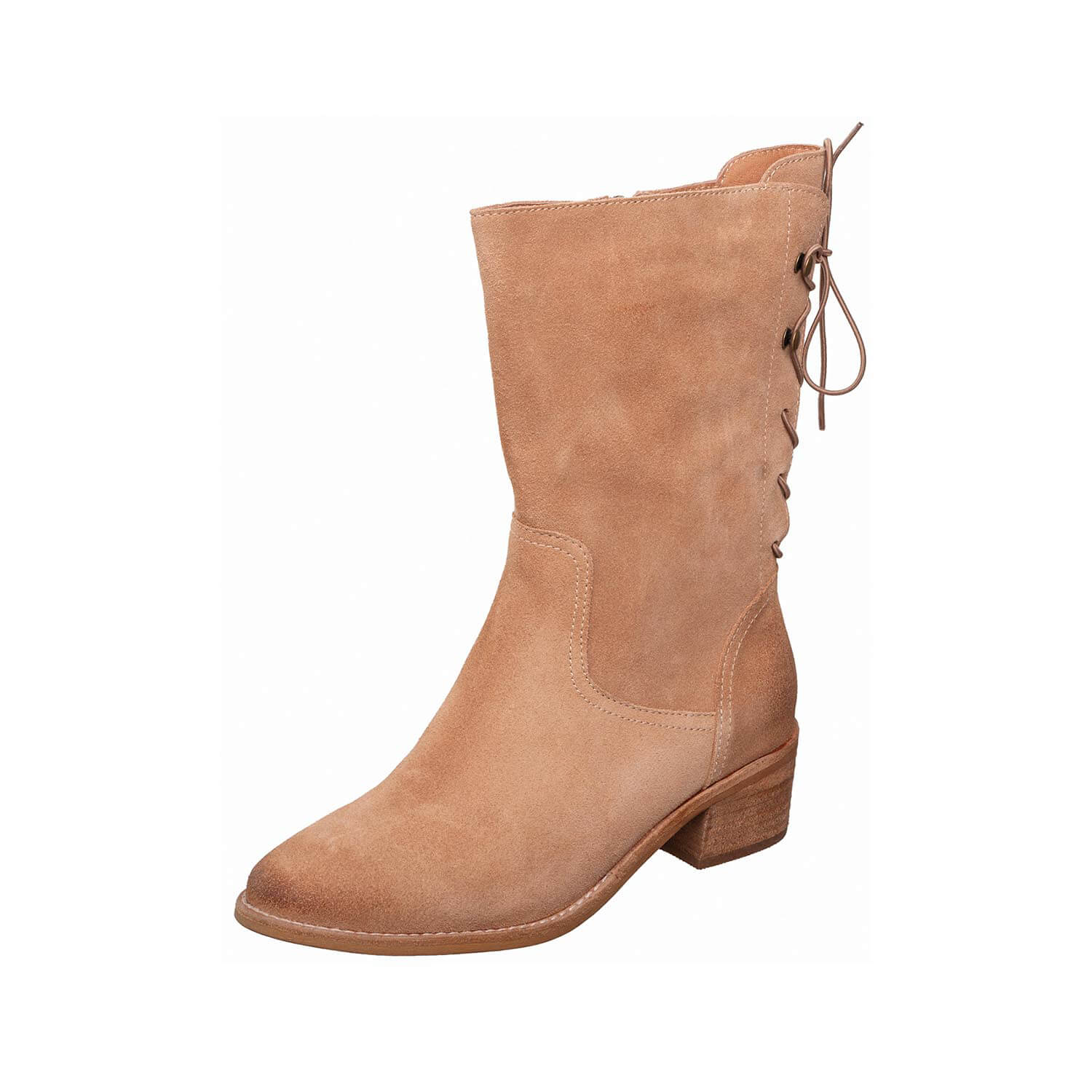 suede mid calf boots lace back by ayalla